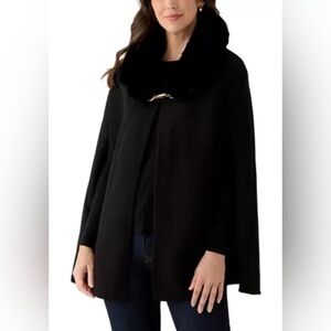 Vince Camuto Black Cape with Faux Fur Collar One Size BNWT
